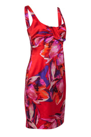 Current Boutique-David Meister - Red Satin Sleeveless Large Floral Print Sz 6