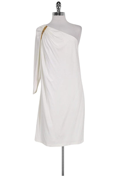 Current Boutique-David Meister - White One Shoulder Dress Sz 12