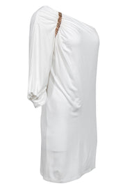 Current Boutique-David Meister - White One-Shoulder Shift Dress w/ Gold Studs Sz 4