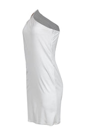 Current Boutique-David Meister - White One-Shoulder Shift Dress w/ Gold Studs Sz 4