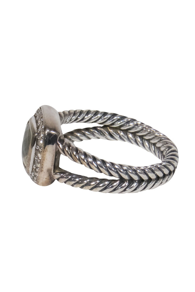 Current Boutique-David Yurman - Double Braided Silver w/ Green Gemstone Sz 6