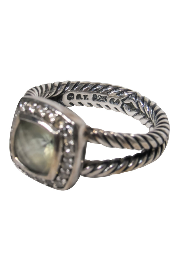 Current Boutique-David Yurman - Double Braided Silver w/ Green Gemstone Sz 6