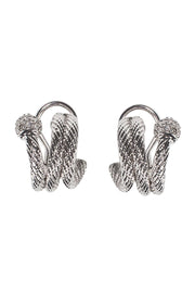 Current Boutique-David Yurman - Silver Braided Hoop Earrings w/ Diamonds