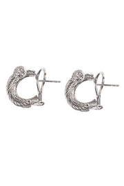 Current Boutique-David Yurman - Silver Braided Hoop Earrings w/ Diamonds