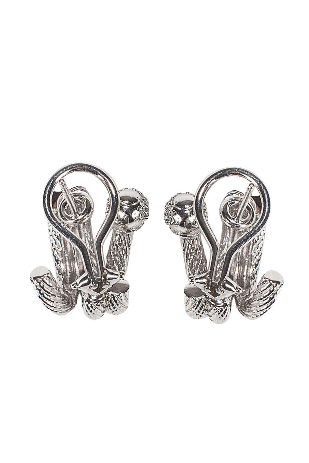 Current Boutique-David Yurman - Silver Braided Hoop Earrings w/ Diamonds