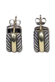 Current Boutique-David Yurman - Silver & Gold Etched Small Open Hoop Earrings