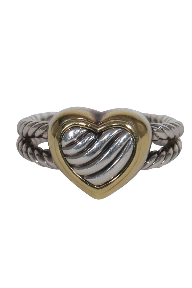 Current Boutique-David Yurman - Silver & Gold Twisted Double Band Heart Ring Sz 6