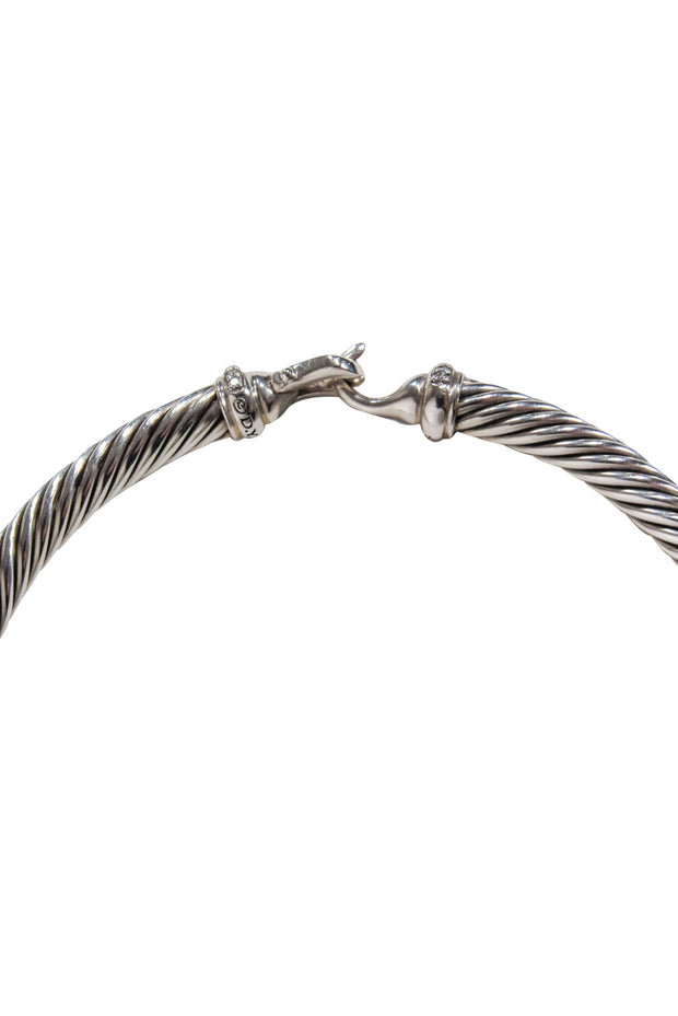 Current Boutique-David Yurman - Silver Twisted Clasp Bangle Bracelet w/ Diamonds