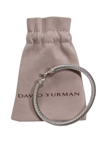 Current Boutique-David Yurman - Silver Twisted Clasp Bangle Bracelet w/ Diamonds