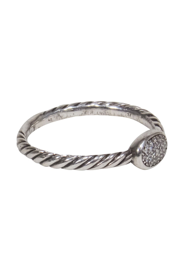 Current Boutique-David Yurman - Silver Twisted Ring w/ Sparkly Gem Sz 8