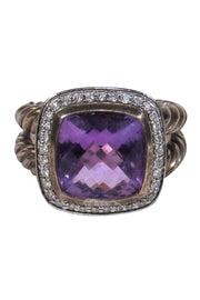 Current Boutique-David Yurman - Sterling Silver Braided Diamond Encrusted Ring w/ Amethyst Gem Sz 7