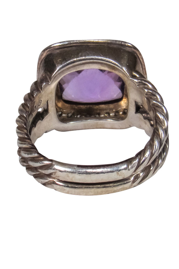 Current Boutique-David Yurman - Sterling Silver Braided Diamond Encrusted Ring w/ Amethyst Gem Sz 7