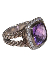 Current Boutique-David Yurman - Sterling Silver Braided Diamond Encrusted Ring w/ Amethyst Gem Sz 7