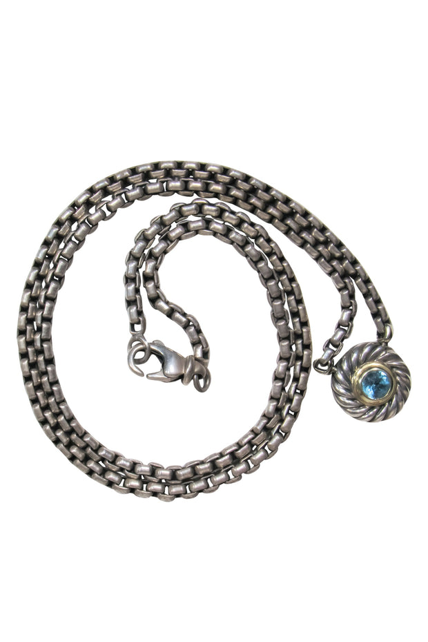 Current Boutique-David Yurman - Sterling Silver Chain Link Necklace w/ Twisted Blue Gem Pendant