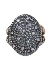 Current Boutique-David Yurman - Sterling Silver Rope Twisted Flat Top Ring w/ Diamonds Sz 6