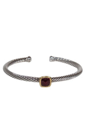 Current Boutique-David Yurman - Sterling Silver Twisted Bangle w/ Deep Red Gem