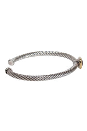 Current Boutique-David Yurman - Sterling Silver Twisted Bangle w/ Deep Red Gem