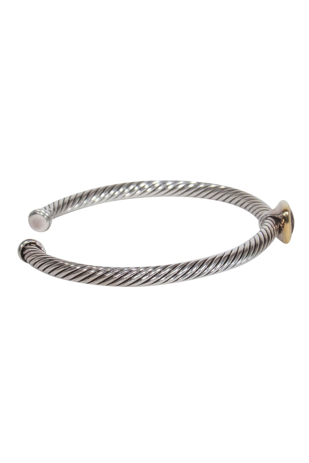 Current Boutique-David Yurman - Sterling Silver Twisted Bangle w/ Deep Red Gem