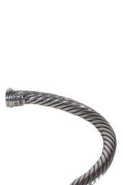 Current Boutique-David Yurman - Sterling Silver Twisted Bangle w/ Deep Red Gem