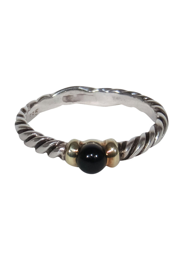 Current Boutique-David Yurman - Sterling Silver Twisted Ring w/ Onyx Gem Sz 7