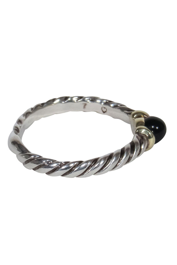 Current Boutique-David Yurman - Sterling Silver Twisted Ring w/ Onyx Gem Sz 7