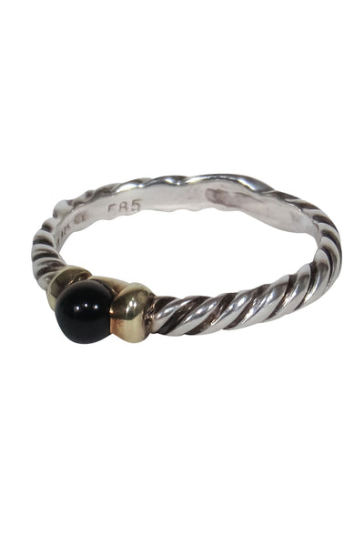 Current Boutique-David Yurman - Sterling Silver Twisted Ring w/ Onyx Gem Sz 7