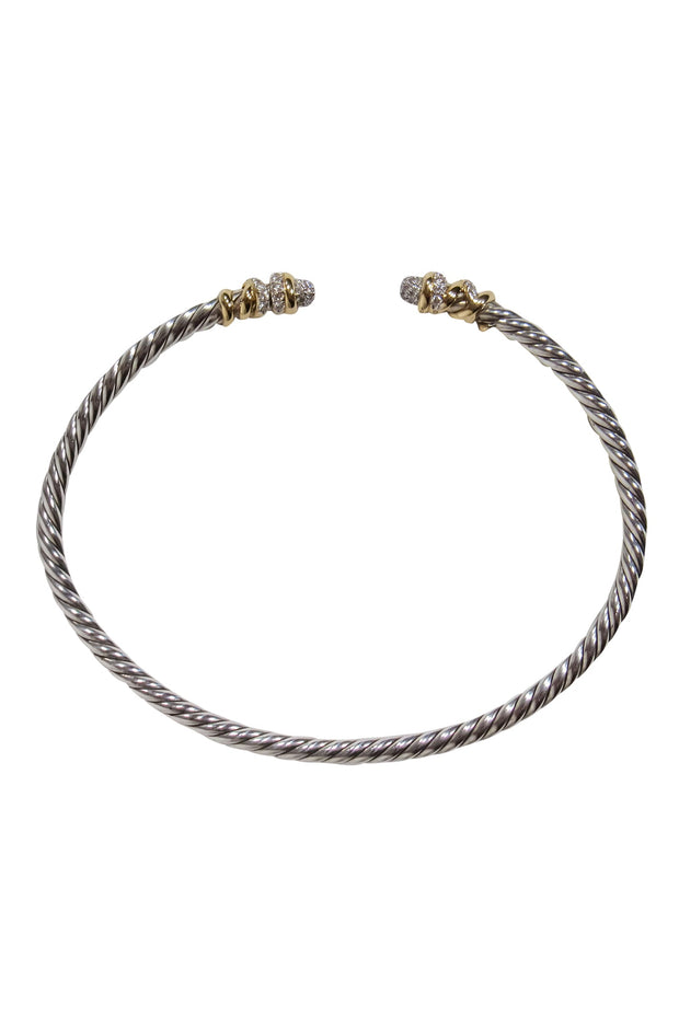 Current Boutique-David Yurman - Twisted Silver & 18K Gold Bangle Bracelet w/ Diamonds