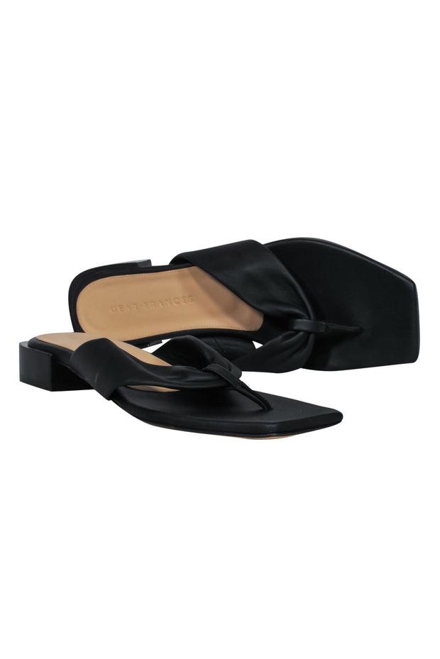 Current Boutique-Dear Frances - Black Leather Square Toe Thong Sandals Sz 8