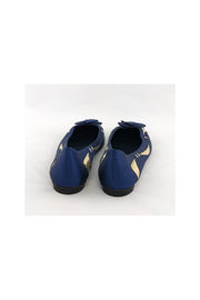 Current Boutique-Delman - Blue Satin & Gold Flats Sz 6