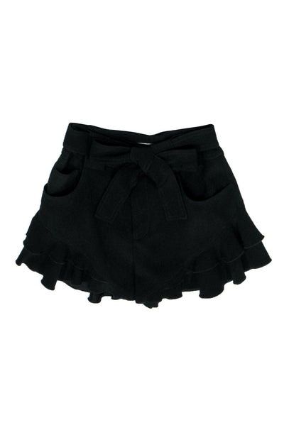 Current Boutique-Derek Lam 10 Crosby - Black Ruffle Belted Shorts Sz 2