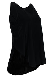 Current Boutique-Derek Lam 10 Crosby - Black Silk V-Neck Tank w/ Pleated Sheer Back Sz 0