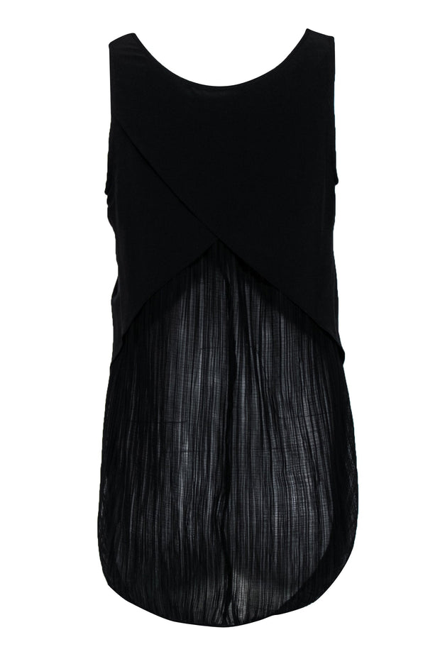 Current Boutique-Derek Lam 10 Crosby - Black Silk V-Neck Tank w/ Pleated Sheer Back Sz 0