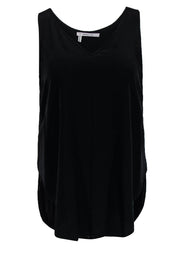 Current Boutique-Derek Lam 10 Crosby - Black Silk V-Neck Tank w/ Pleated Sheer Back Sz 0