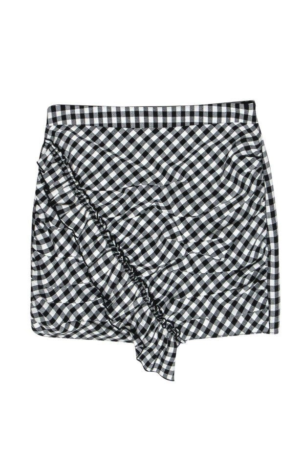 Current Boutique-Derek Lam 10 Crosby - Black & White Gingham Print Ruched Ruffle Miniskirt Sz 4