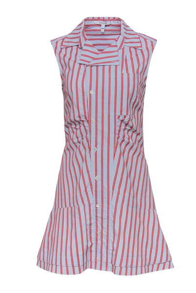 Current Boutique-Derek Lam 10 Crosby - Blue & Orange Striped Asymmetrical Button-Up Shirt Dress Sz 8