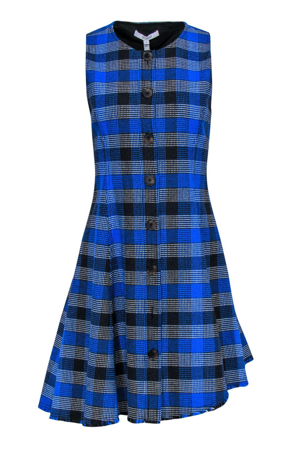 Current Boutique-Derek Lam 10 Crosby - Blue Plaid Woven Button-Front A-Line Dress Sz 10