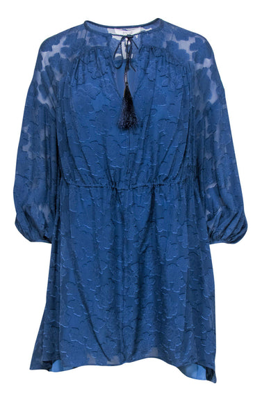 Current Boutique-Derek Lam 10 Crosby - Blue Textured Long Sleeve Shift Dress w/ Tassels Sz 00