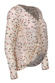 Current Boutique-Derek Lam 10 Crosby - Cream, Pink & Olive Floral Print Silk Blouse Sz 0