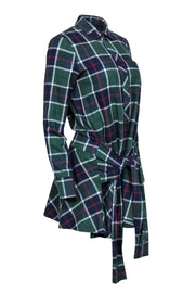 Current Boutique-Derek Lam 10 Crosby - Green, Red, Navy & White Plaid Drop Waist Dress w/ Front Tie Sz 4