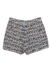 Current Boutique-Derek Lam 10 Crosby - Tan, Black & Blue Chevron Tweed High Waisted Shorts Sz 2