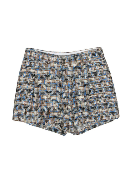 Current Boutique-Derek Lam 10 Crosby - Tan, Black & Blue Chevron Tweed High Waisted Shorts Sz 2