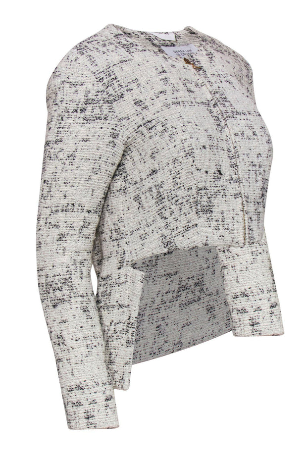 Current Boutique-Derek Lam 10 Crosby - White & Black Tweed High-Low Zip-Up Jacket Sz 4