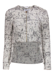 Current Boutique-Derek Lam 10 Crosby - White & Black Tweed High-Low Zip-Up Jacket Sz 4