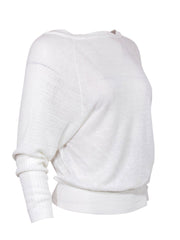 Current Boutique-Derek Lam 10 Crosby - White Knit Linen Sweater w/ Eyelet Sleeves Sz P