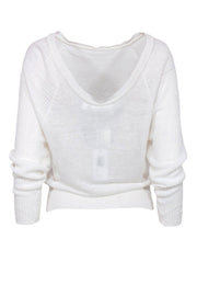 Current Boutique-Derek Lam 10 Crosby - White Knit Linen Sweater w/ Eyelet Sleeves Sz P