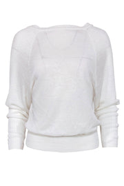 Current Boutique-Derek Lam 10 Crosby - White Knit Linen Sweater w/ Eyelet Sleeves Sz P