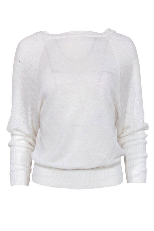 Current Boutique-Derek Lam 10 Crosby - White Knit Linen Sweater w/ Eyelet Sleeves Sz P