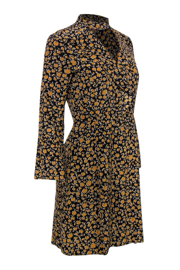 Current Boutique-Derek Lam - Black & Gold Abstract Floral Print Dress Sz 4