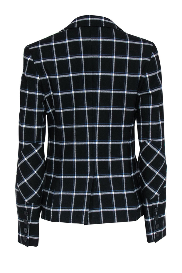 Current Boutique-Derek Lam - Black, White & Blue Plaid Single Breasted Blazer Sz 4