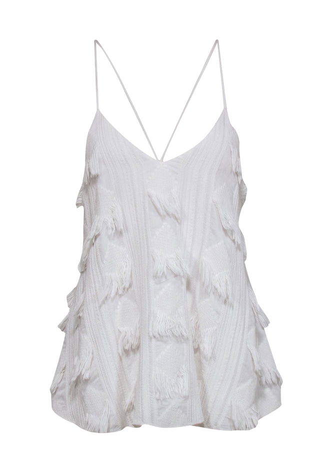 Current Boutique-Derek Lam - White Tank Top w/ Fringe Embellishment Sz 4